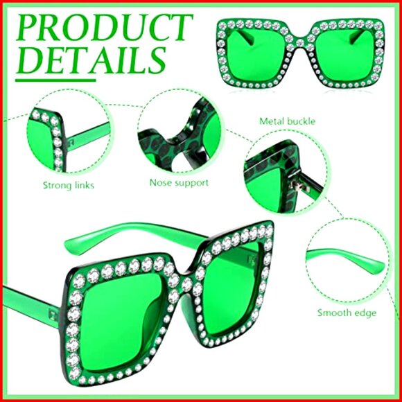 Oversized Square Rhinestone Sunglasses Retro Thick Frame Glitter Diamond Bling main image 6